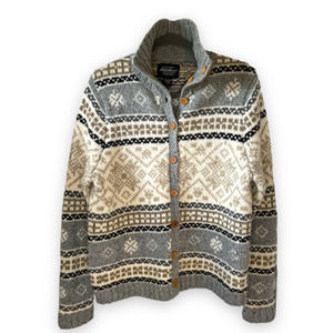 Eddie Bauer Brown Nordic Style Fair Isle Striped Wool Cardigan Size M